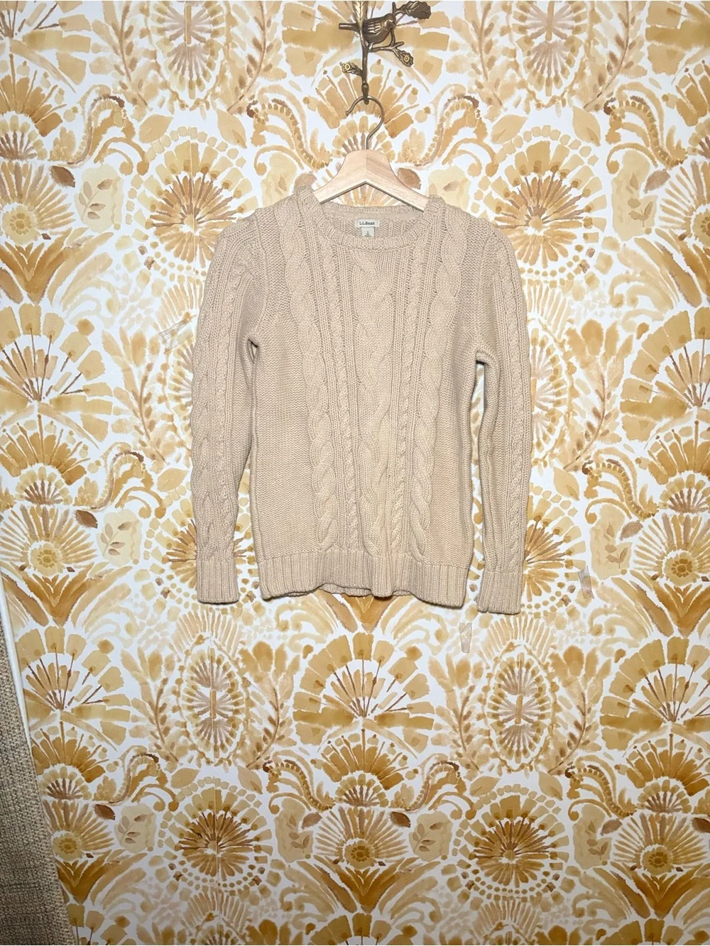 L.L. Bean Cable Knit Sweater | Cream Oatmeal Cotton Knit | Classic PreppyCoastal